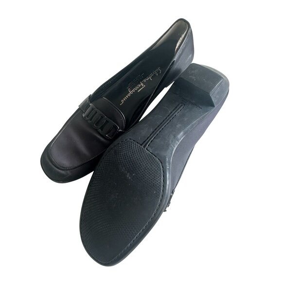 SALVATORE FERRAGAMO Black Fabric Logo Loafers Size 7 - Picture 11 of 14